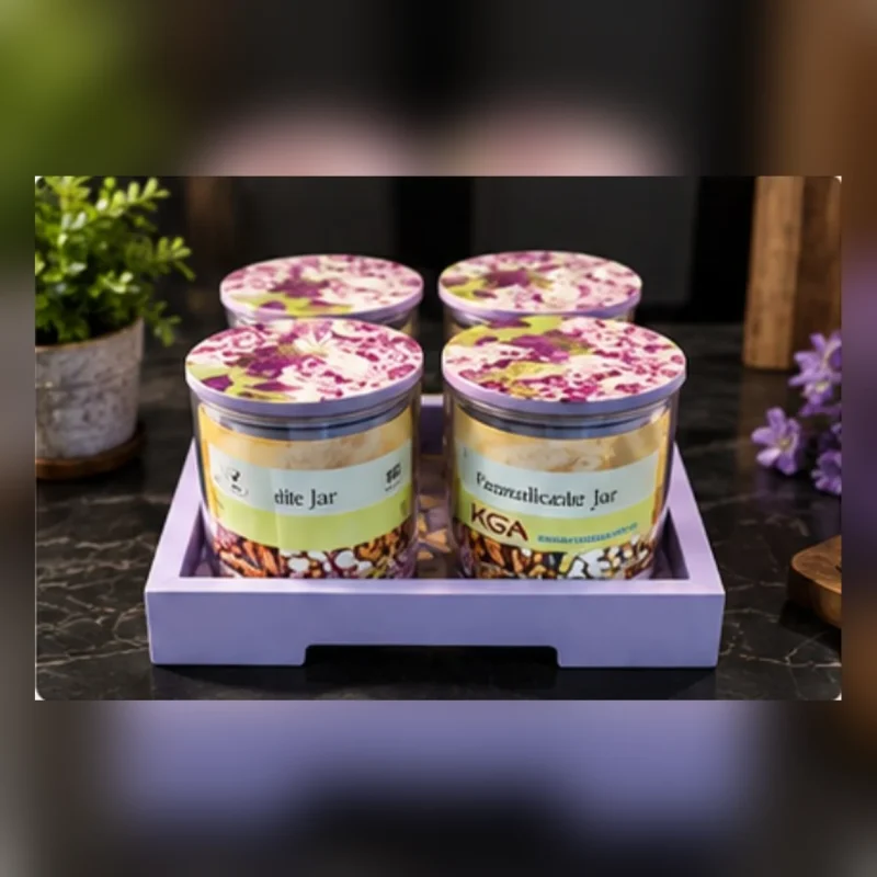 Orchid Glass Candy Jar Set | 4 Glass Jars with Printed Lids